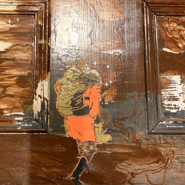 The Wateriness Within Us 2m X 1.4m  Scratchwork Rotary Carving And Paint On Two Reconstructed Wooden Doors