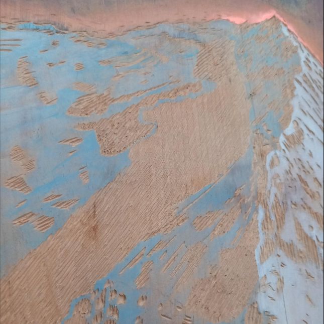 Acending Striding Edge Helvelyn. 45cm X 90cm. Scratchwork Rotary Carving And Paint On Reconstructed Chest Of Draws