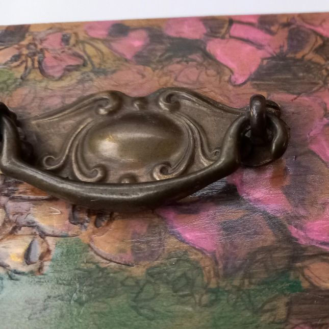 Digitalis And Bramble. Scratchwork Rotary Carving And Paint On Wooden Reconstructed Chest Of Draws. 17cm X 8cm
