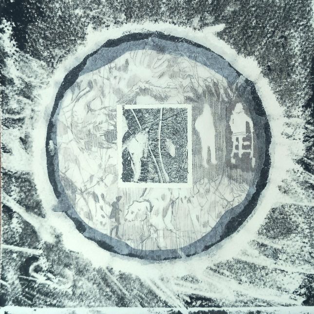 Sphere Fragments Monotype And Collage On 23cm X 23cm 640gsm Paper