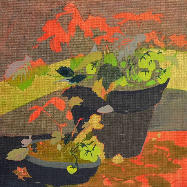 Geraniums And Strawberries Acrylic On Canvas 30cm X 30cm