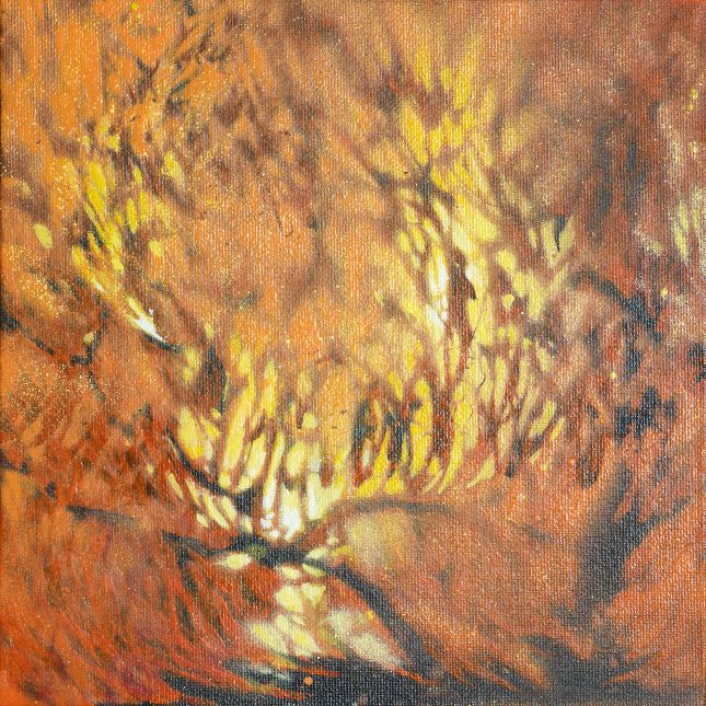 Fire Acrylic And Spray Paint On Canvas Board 20cm X 20cm