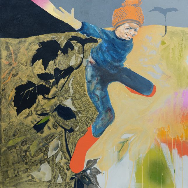 Orange Wellies 100cm X 100cm Acrylic And Spary Paint On Canvas