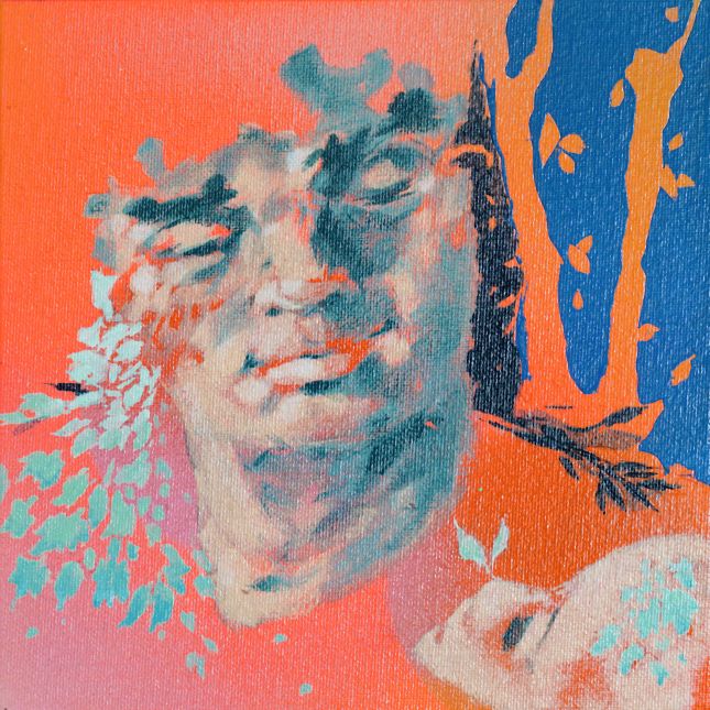 Baby Blue Acrylic And Spray Paint On Canvas Board 20cm X 20cm