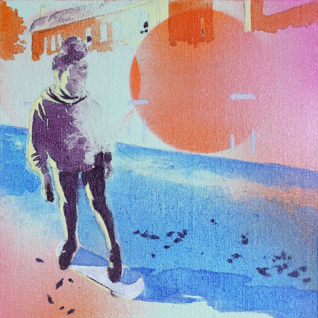 Skateboarding Acrylic And Spary Paint On Canvas Board 20cm X 20cm